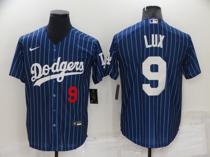 Men Los Angeles Dodgers #9 Lux Blue Stripe Throwback Nike 2022 MLB Jerseys